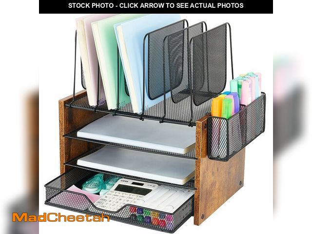 Lot 74-12704381 - OPNICE Wood Desk Organizers and Accessories, 4-Tier Workspace Desktop Paper Organizer with Drawer, 5...