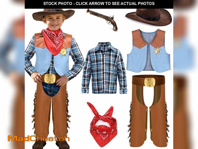 Lot 74-14059606 - G.C 6 PCS Boys Cowboy Costume Kids Dress Up Outfits Toddler Cowboy Hat Vest Halloween Cosplay Role P...