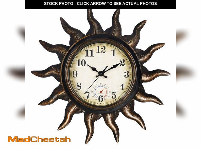 Lot 74-14144387 - Alarllok Sun Outdoor Clock with Thermometer - Silent Non-Ticking Retro Decorative Wall Clock, Waterp...