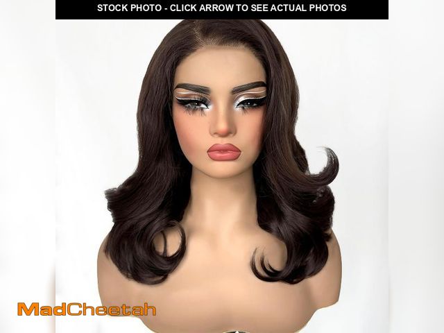 Lot 74-12313076 - SOKU 13X6 Chocolate Brown Lace Front Wigs Pre Layered, 18 Inch Short Wavy Glueless Wigs Pre Plucked,...