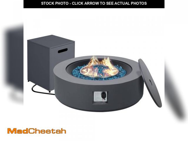 Lot 74-12495453 - UPHA 42 in. 50,000 BTU Dark Gray Round Iron Outdoor Propane Gas Fire Pit Table with Propane Tank Cov...