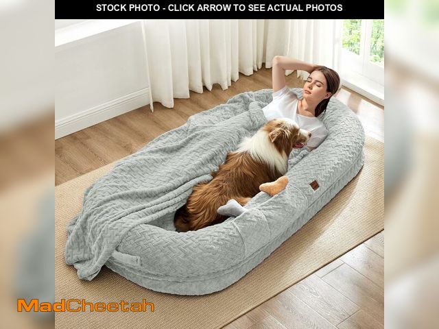 Lot 74-12695640 - Human Dog Bed for Adult - Luxury Faux Fur Giant Size Dog Bed with Portable Handle, Egg Orthopedic Fo...