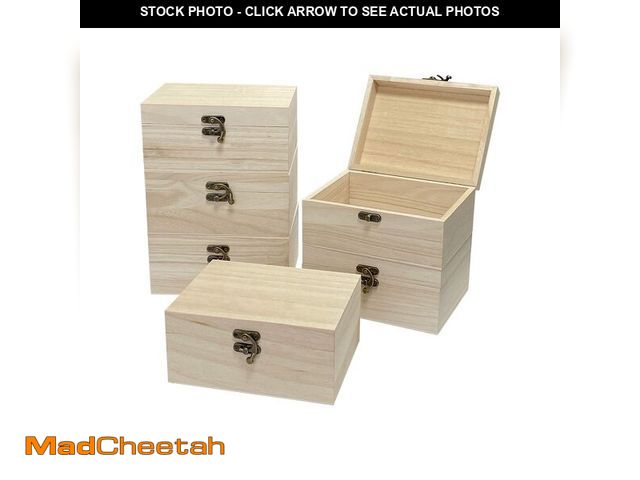 Lot 74-14263952 - 6 Pack Unfinished Wood Box Rectangle Crafts Wooden Box for Painting DIY Project (Outer: 5 x 6.7 x 3....