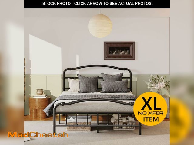 Lot 74-12693414 - ZIYOO Vintage 18 Inch Full Metal Bed Frame with Victorian-Style Headboard &amp; Footboard, Sturdy Pl...