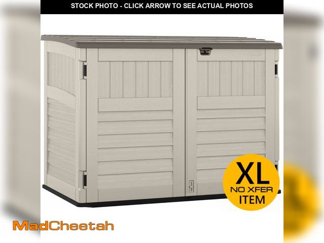 Lot 74-13791603 - Suncast 5.9 ft. x 3.7 ft Horizontal Stow-Away Storage Shed - Natural Wood-Like Outdoor Storage for T...