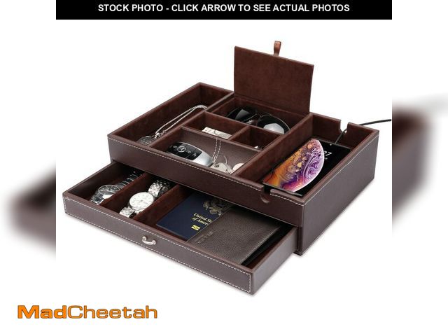Lot 74-13566610 - Baoyun Valet Tray for Men, 2 Layers Nightstand Organizers for Men and Women, Leather Jewelry Storage...
