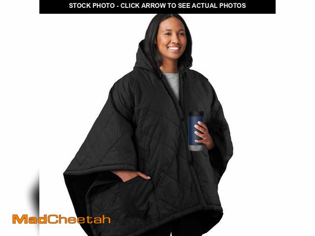 Lot 74-12857253 - Sunbeam On-the-Go Cordless Heated Throw Blanket with Hood, Black Nylon/Microplush, 50x66 - UNUSED
