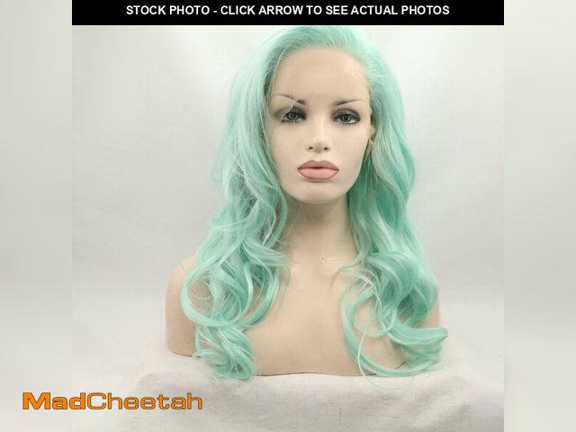 Lot 74-12703149 - Lucyhairwig Green Long Wavy Synthetic Lace Front Wig Glueless Mint Green High Temperature Heat Resis...