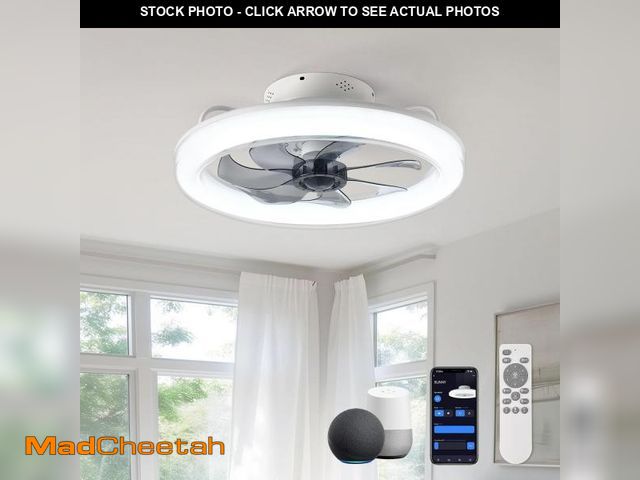 Lot 74-12188983 - Orison Smart Ceiling Fans with Lights, 20'' Low Profile Ceiling Fan with Remote and App Control, Flu...