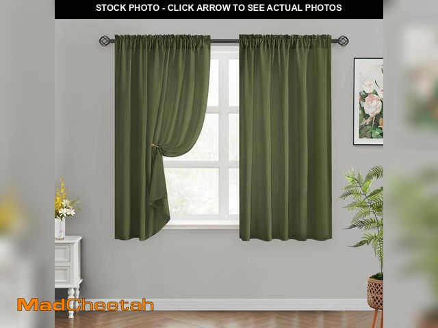 Lot 74-12307835 - HOMEIDEAS Non-See-Through Olive Green Privacy Sheer Curtains, 52 X 45 Inches Long 2 Panels Sheer Cur...