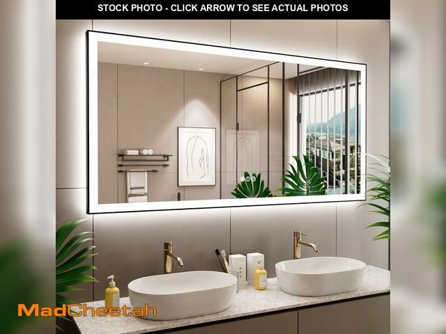 Lot 74-13117424 - ISTRIPMF 60x30 Inch LED Bathroom Mirror with Black Frame, Backlit and Front Lighted Bathroom Mirrors...