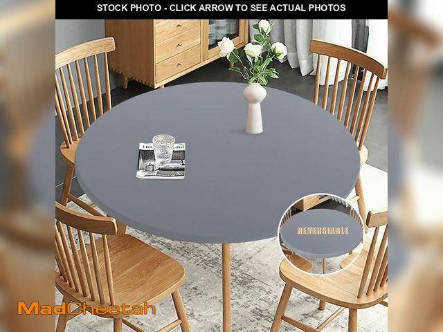 Lot 74-14151110 - Obstal Fitted Round Table Cloth, Reversible Waterproof Stain Resistant Elastic Stretch Tablecloth, W...