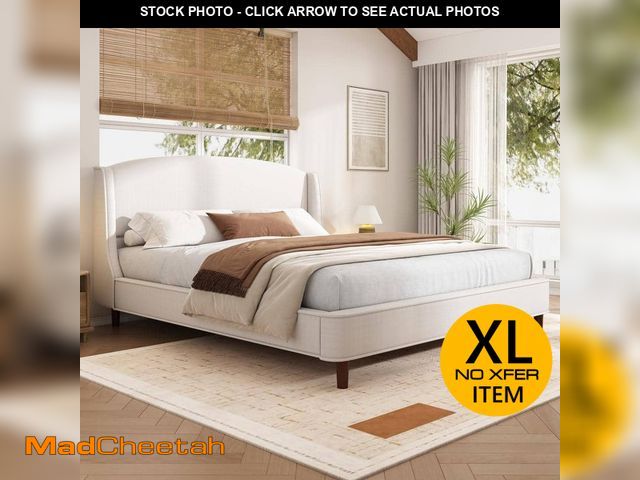 Lot 74-14115323 - CHRISTOPHER KNIGHT HOME Core Beige Upholstered Wood Frame King Size Platform Bed with Wingback Headb...