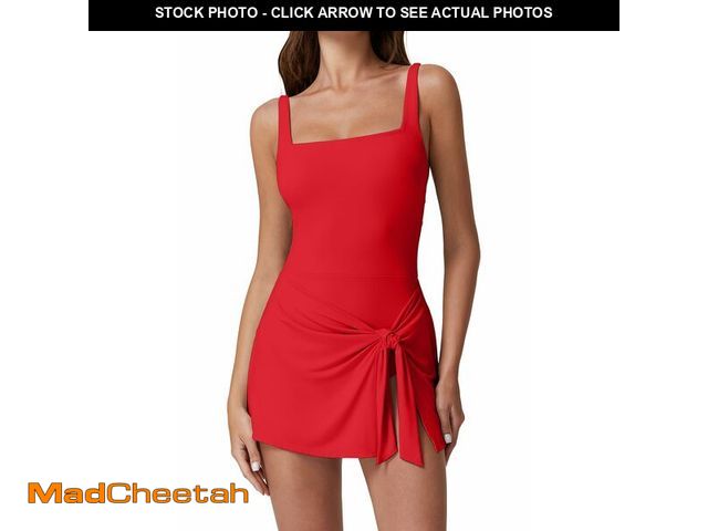 Lot 74-14052063 - QINSEN Women's One Piece Swimdress Adjustable Straps Bathing Suit Built-in Briefs Split Swimsuit Red...