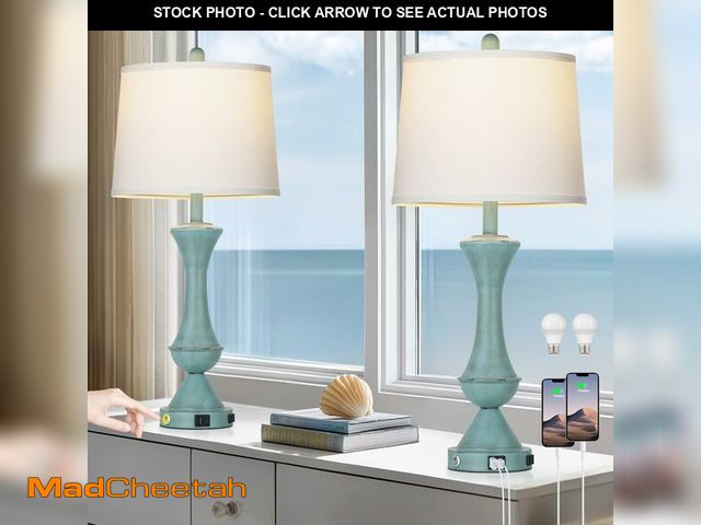 Lot 74-13545546 - luxeflow 29" Coastal Tall Blue Table Lamps Set of 2 for Living Room, Touch Control Bedroom Lamps for...