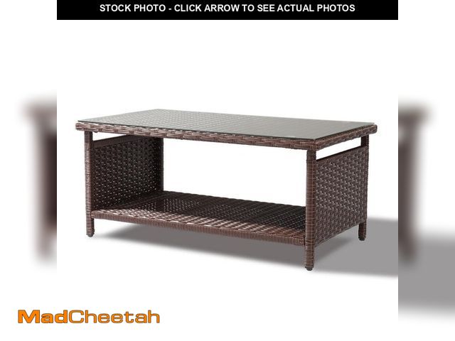 Lot 74-12558445 - Karl home Brown Rectangular Wicker 2-Layer Outdoor Coffee Table - UNUSED