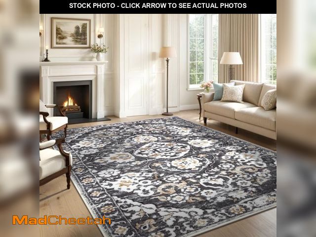 Lot 74-12540523 - MeyJey Boho Indoor Living Room Area Rug 8'x10', Non-Slip Machine Washable Vintage Oriental Floor Car...