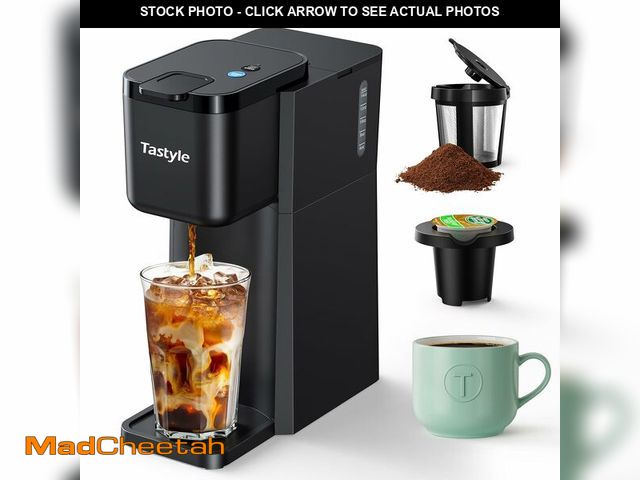 Lot 74-14214121 - Tastyle Mini Hot and Iced Coffee Maker Single Serve, for K Cup and Ground, 6 to 14 Oz Brew Sizes, wi...