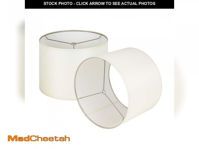 Lot 74-12053218 - Wellmet Cream White Set of 2 Drum Lampshades, Easy Assembly Required 14" Top x 14" Bottom x 11" High...