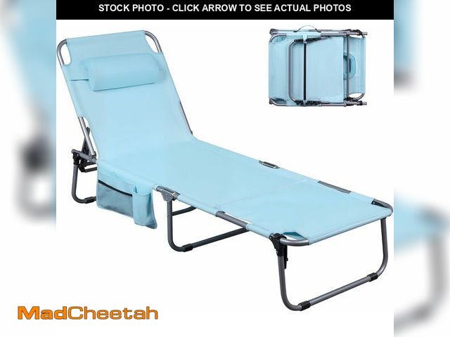 Lot 74-12720697 - WLIVE Outdoor Tanning Chair, 5-Position Folding Beach Chair with Face Hole, Portable Patio Lounge Ch...