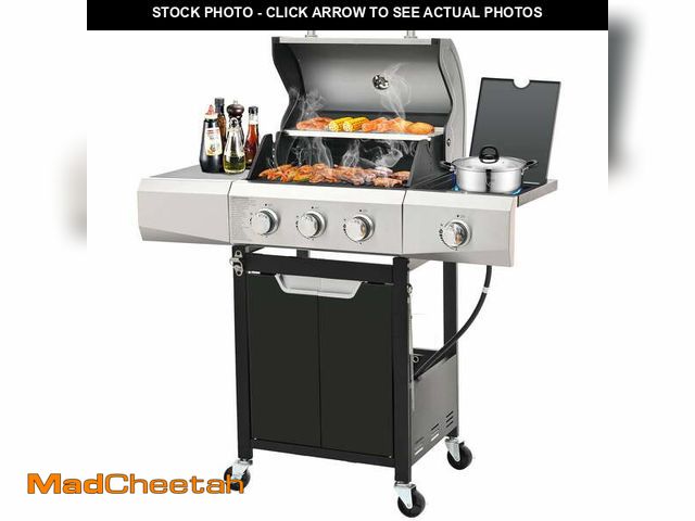 Lot 74-13505564 - Segmart 3 Burner BBQ Propane Gas Grill with Side Burner, Stainless Steel 40,500 BTU Patio Garden Bar...