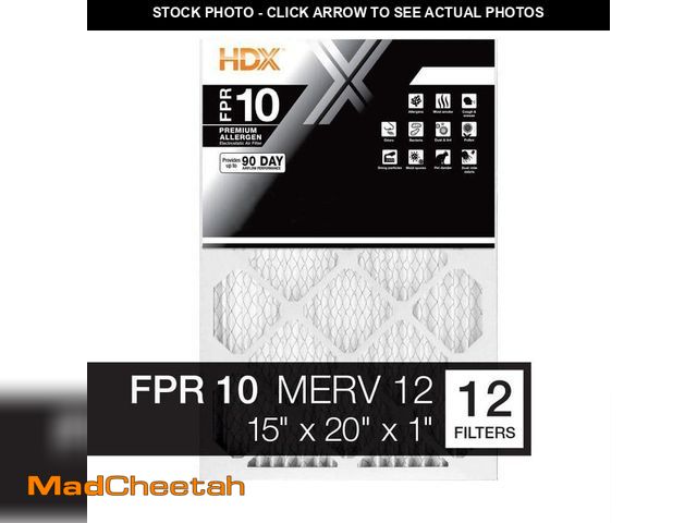Lot 74-14590864 - HDX 15 in. x 20 in. x 1 in. Premium Pleated Air Filter FPR 10, MERV 12 (12-Pack) CHDX1P10-011520 - U...