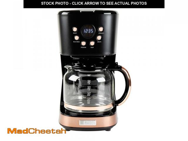 Lot 74-12517819 - HADEN 12- Cup Black/Copper Retro Style Drip Coffee Maker with Strength Control and Timer - UNUSED
