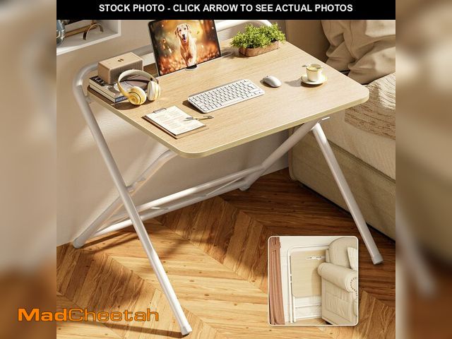 Lot 74-13776574 - Huuger Folding Desk with 3-Level Adjustable Height and Tablet Slot, 24 Inch Foldable Computer Desk f...