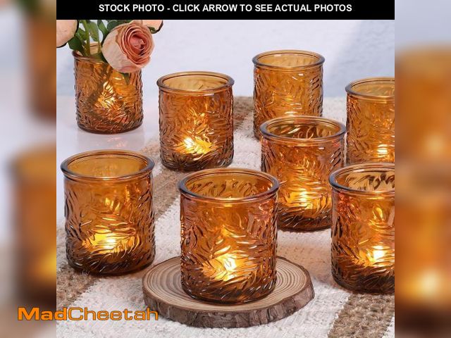 Lot 74-12210024 - HAVITI 12 pcs Amber Votive Candle Holders, Tea Light Candle Holders for Wedding Centerpieces, Glass ...