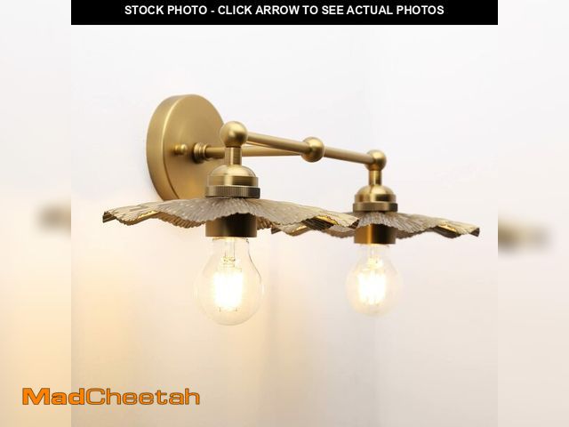 Lot 74-12973724 - JIMUBEAM 2-Lights Industrial Metal Wall Sconces, Antique Brass Flower Rippled Shade Wall Light Fixtu...