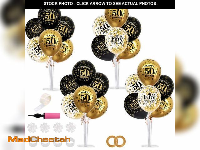 Lot 74-13549356 - TONIFUL 4 Set Black Gold Balloon Stand Kit for Birthday Decorations for 50th,Balloon Centerpieces fo...