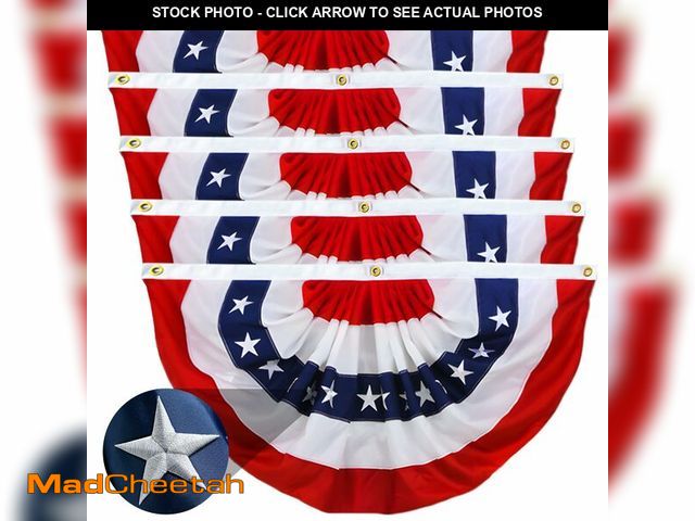 Lot 74-14144476 - Americana Bunting Flags Outdoor 2x4 Ft,Pleated Fan Flag with Embroidered Stars,Red White and Blue De...