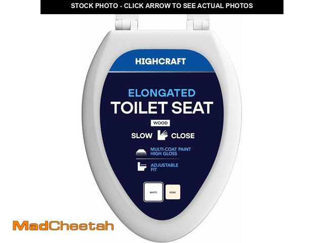 Lot 74-13733773 - HIGHCRAFT Premium Elongated Toilet Seat with Slow-Close Design &amp; Adjustable Hinges - Molded Wood...
