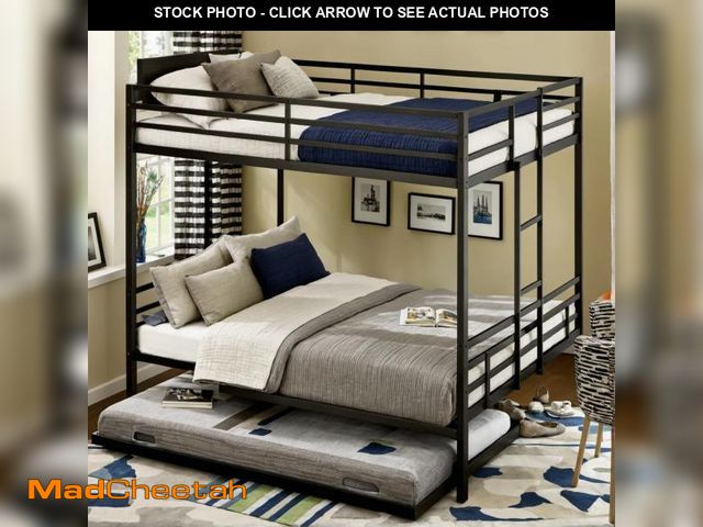 Lot 74-12266669 - ASKVDL Bunk Bed Queen Over Queen with Trundle, Heavy Duty Metal Bunk Bed Frame for Adults, Bunkbeds ...