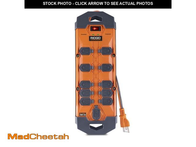 Lot 74-12557652 - *DIRTY/SCUFFED* RIDGID 10 ft. Cord 10-Outlet, 2.4 Amp USB-A, 15-Watt USB-C, 4200J Surge Protector *D...