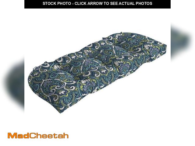 Lot 74-14280544 - ARDEN 41.5 in. x 18 in. Sapphire Aurora Blue Damask Contoured Tufted Outdoor Bench Cushion - UNUSED