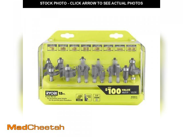 Lot 74-11826719 - RYOBI Shank Carbide Router Bit Set (15-Piece) - UNUSED