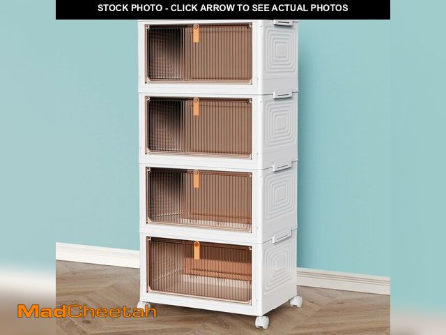 Lot 74-13567956 - CTSNSLH 4 Tier Plastic Storage Bins and Boxes Organizer - Stackable with Lids for Bedroom, Living Ro...