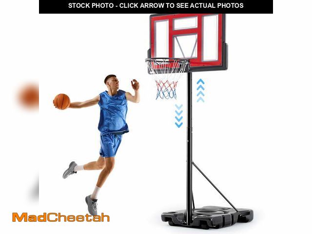 Lot 74-13774763 - Edx 6.1ft-10ft Adjustable Height 44" Shatterproof Outdoor Portable Basketball System (Adult), Red - ...