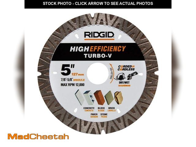 Lot 74-12691742 - *DIRTY* RIDGID TURBO-V 5 in. Turbo Rim Diamond Blade for Masonry High Efficiency Cutting *DIRTY*  - ...