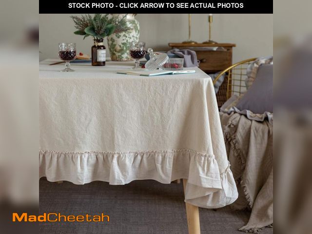 Lot 74-11550520 - Glory Season Retro Farmhouse Ruffle Tablecloth Cotton Flounces Trim Washable Table Cover Tablecloths...