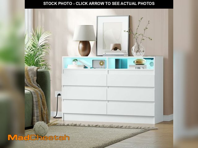 Lot 74-12695599 - GarveeHome 6 Drawer Double Dresser with Power Outlet, Accent Chests of Drawers with LED Light, Moder...