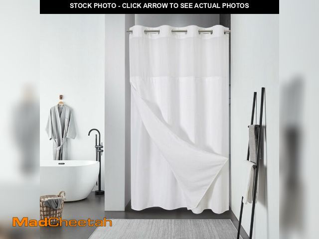Lot 74-12711396 - eachope Stall White No Hook Waffle Weave Shower Curtain with snap-in Liner Replacement, 230GSM Water...
