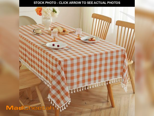 Lot 74-14268731 - JIALE Fall Gingham Tablecloth Rectangle Cotton Linen Fabric Checkered Table Cloth with Tassel Washab...