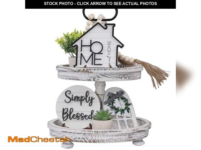 Lot 74-12701810 - Houmury Set of 9 Farmhouse Tiered Tray with Tier Tray Decor 1 Artificial Succulent Plant &amp; 1 Art...