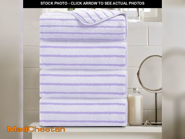 Lot 74-14263799 - 4 Pcs Light Purple Cabana Stripe Large Bath Towels 35"x70" Oversized Bath Sheet Soft Breathable Jumb...