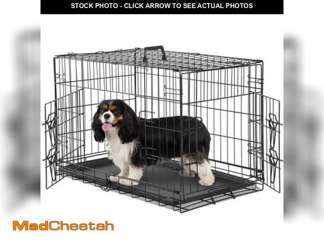 Lot 74-12158954 - EDX Medium Dog Crate with Divider Panel  30 Inch Double Door Folding Metal Wire Dog Cage with Plasti...