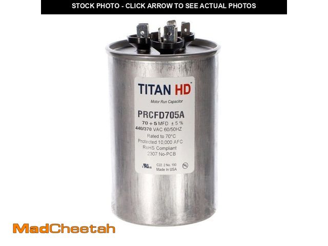 Lot 74-14223623 - TITAN HD 70 Plus 5 MFD, 440-Volt/370-Volt Dual Voltage Round Run Capacitor - UNUSED