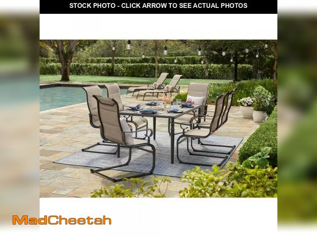 Lot 74-12032158 - Hampton Bay Glenridge Falls 7-Piece Metal Rectangle Outdoor Dining Set in Putty - UNUSED