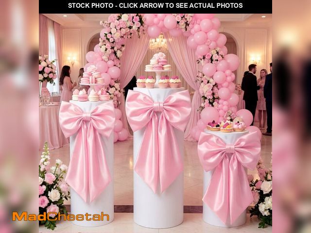 Lot 74-14302295 - SmoothNovelty 3 Pcs Pink Bow Cylinder Pedestal Stand Covers Spandex Flexible Display Pedestal Covers...